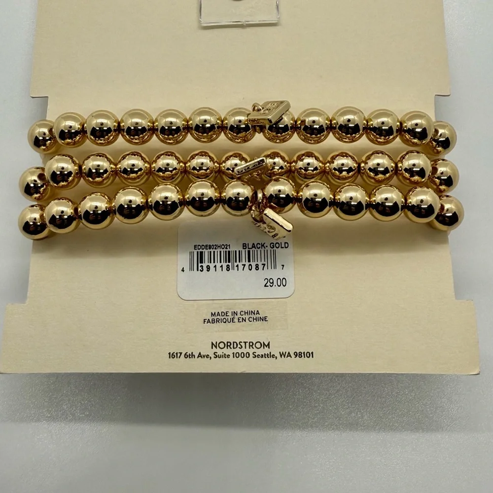 Sophisticated Gold and‎ Black Beaded 3 Piece Stretch Bracelet Set